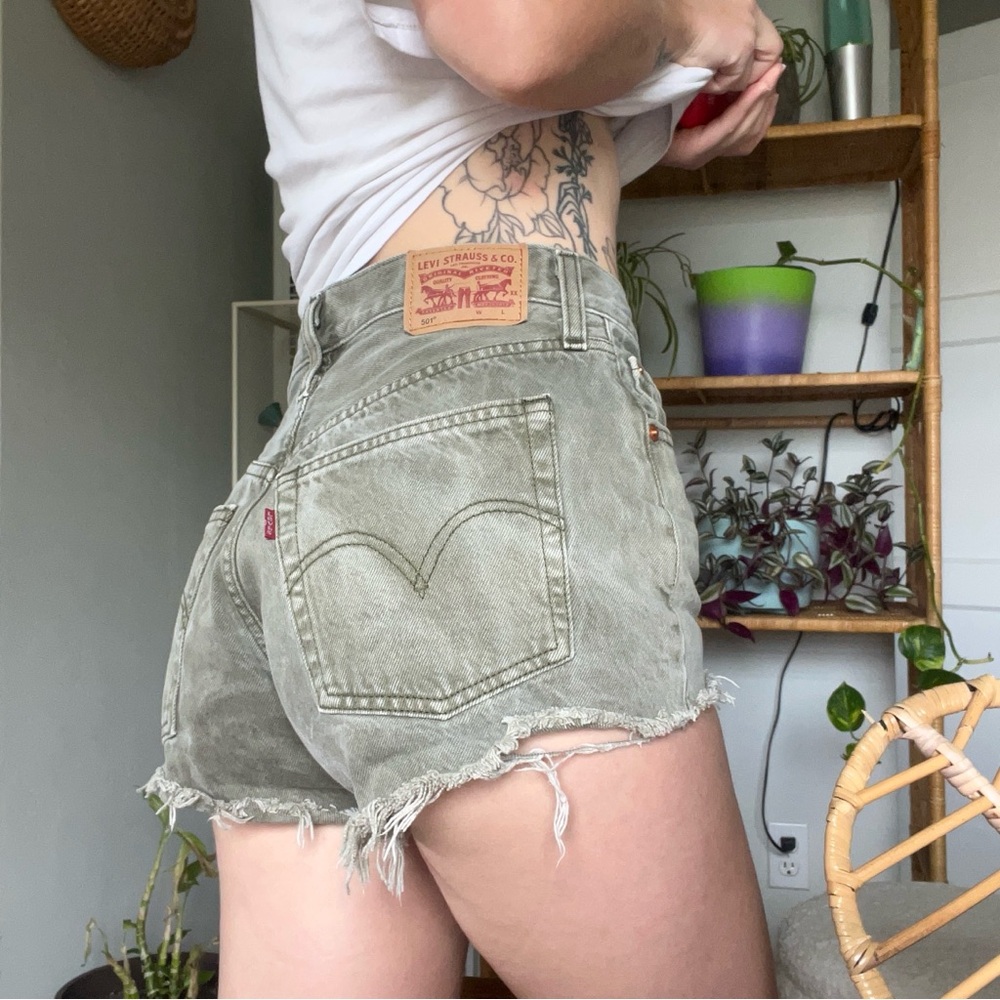 Levis army green 501 denim shorts